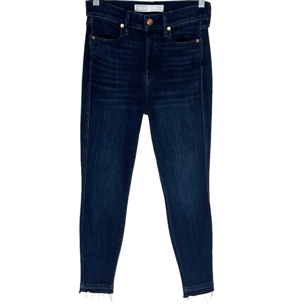 AYR The Riser High Rise Dark Wash Released Hem Skinny Jeans Size 26